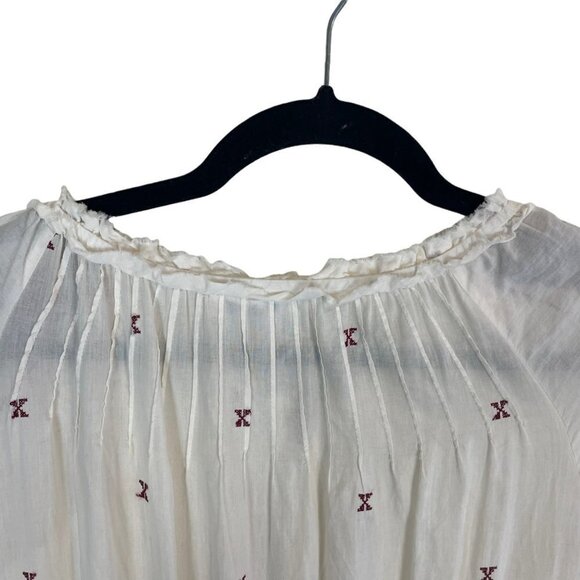 LoveShackFancy Embroidered Popover Ruffle Mini Dress Antique White Size 1 - Picture 5 of 9